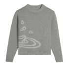Men's Style Custom Jacquard Planet Pattern Long Sleeve Mohair Knit Pullover