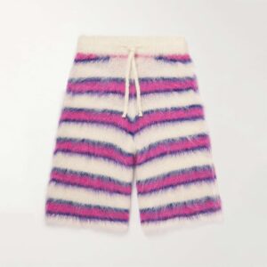 Custom Mohair Striped Knitted Drawstring Shorts for Men