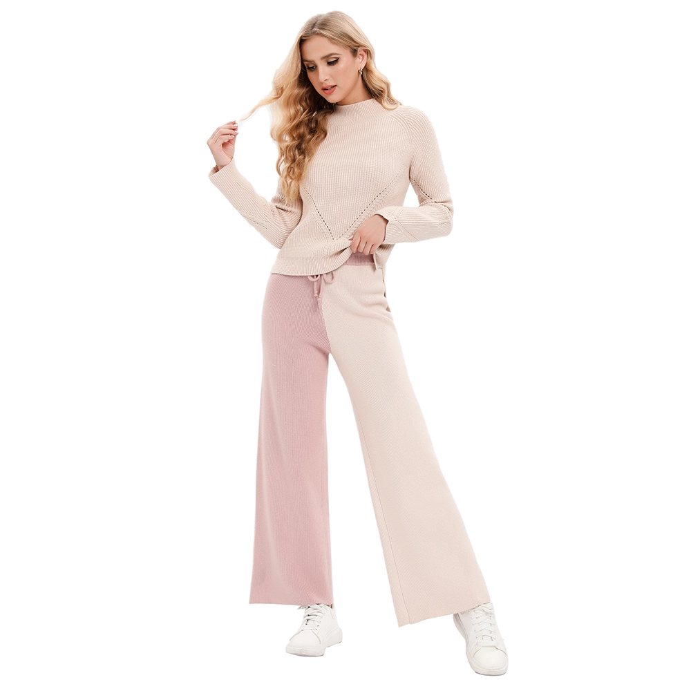 dfnajs512 (1) Custom Women's Wool Knit Sweater Set (Top & Wide Leg Pants)
