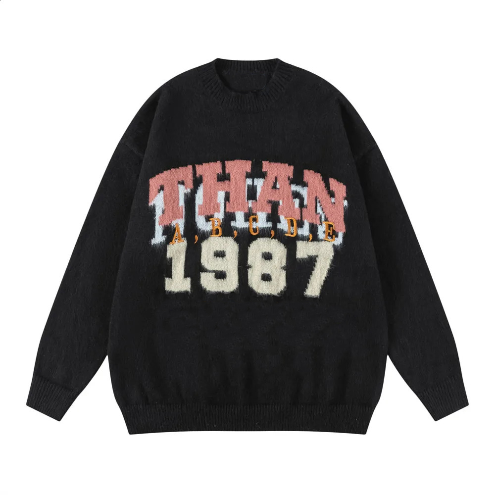 black embroidery letter knitted pullover
