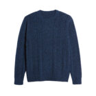 Custom Men's Dark Blue Crew Neck Cable Wool Pullover