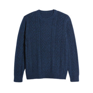 Custom Men's Dark Blue Crew Neck Cable Wool Pullover