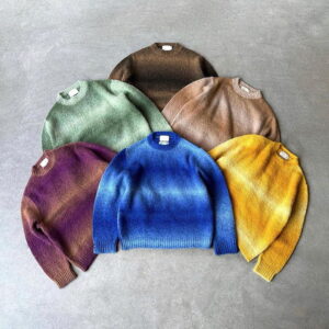 Custom Crew Neck Men's Gradient Knitted Mohair Pullover Sweater