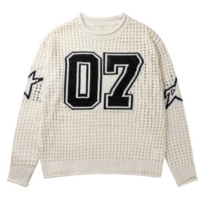 Custom Jacquard Number Men Beige Knitted Soccer Pullover