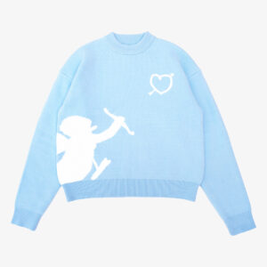 Custom Jacquard Cupid Men Crew Neck Cotton Knitted Pullover Sweater