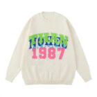 Custom White Jacquard And Embroidery Letter Knitted Pullover Sweater for Men