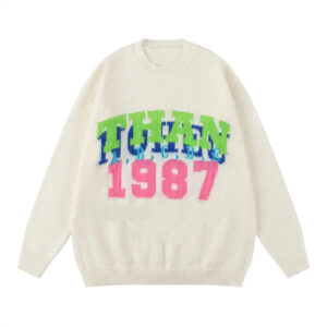 Custom White Jacquard And Embroidery Letter Knitted Pullover Sweater for Men