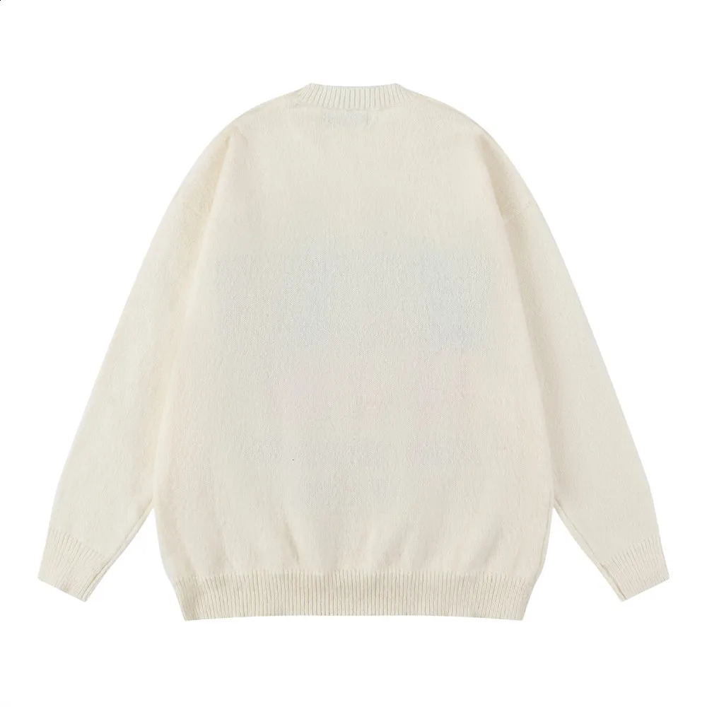white embroidery letter knitted pullover