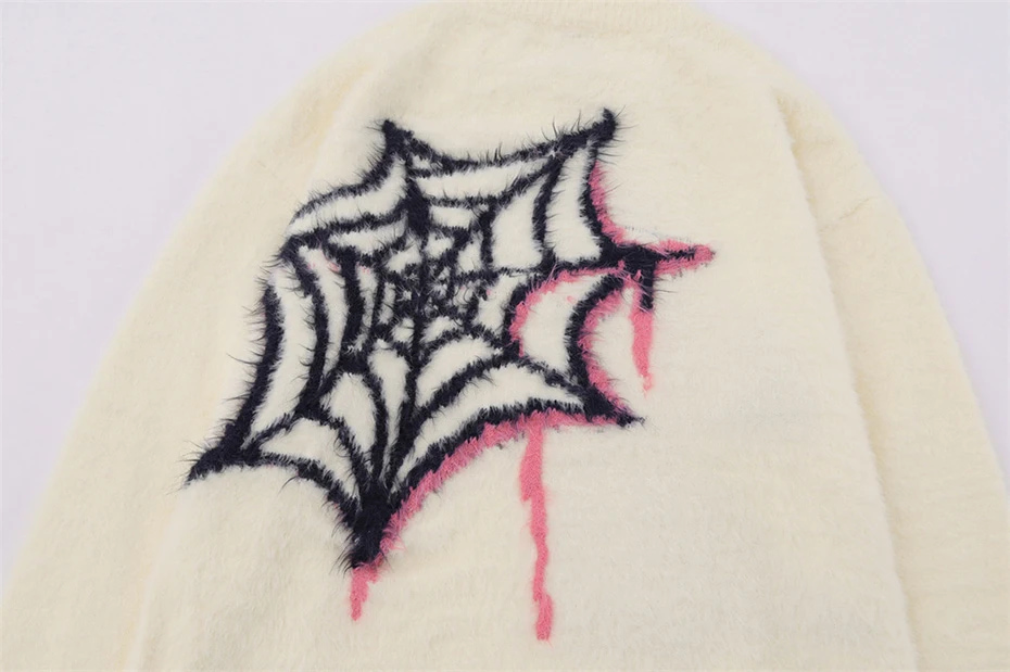 Star spider design brushed jacquard knitted pullover sweater