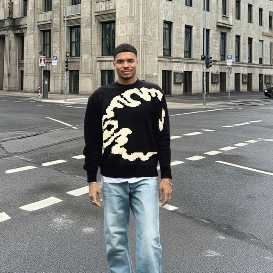 design jacquard letter knitted pullover