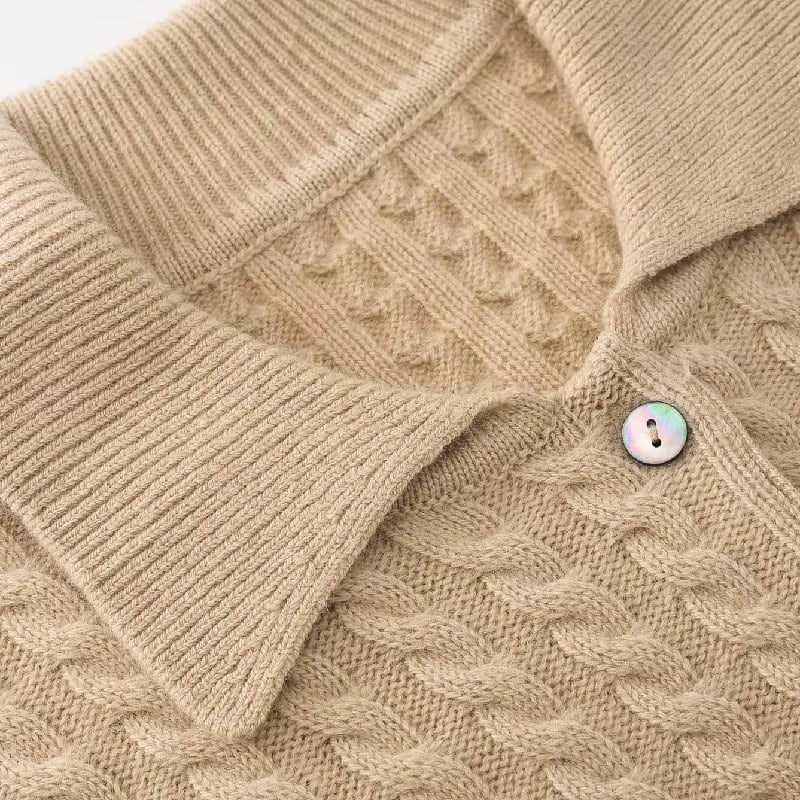 polo neck design cable knit cashmere cardigan