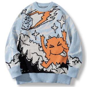Custom Men Cotton Jacquard Knit Cartoon Graphic Sweater