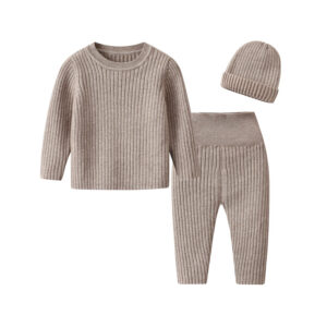 Custom Cotton Baby Ribbed Knit Set With Hat