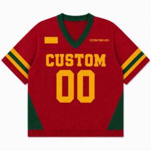 Custom Men Cotton Crewneck Short Sleeve Jacquard Knit Football Jersey Sweater