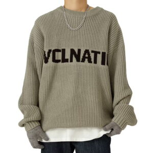 Custom Men Jacquard Letter Knitted Sweater Cotton Crew Neck Knitwear