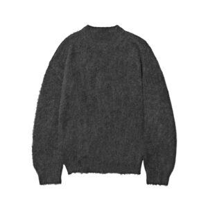 Custom Men Fuzzy Mohair Knit Sweater Crew Neck Long Sleeve Relaxed Fit Knitwear