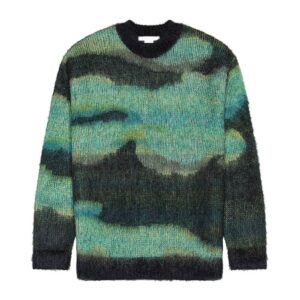Custom Men Abstract Mohair Sweater Landscape Crew Neck Long Sleeve Knitwear
