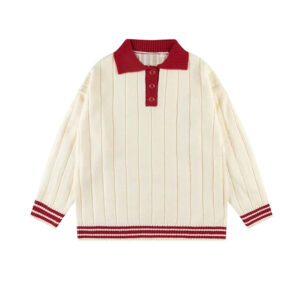 Custom Men Vintage Cotton Polo Collar Striped Knit Sweater