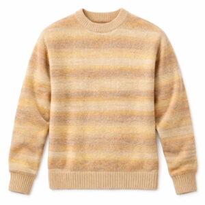 Men's Gradient Striped Mohair Sweater Soft Fuzzy Crew Neck Knit Pullover