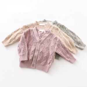 Wool Floral Embroidery Baby Cardigan for custom baby knitwear OEM ODM supplier
