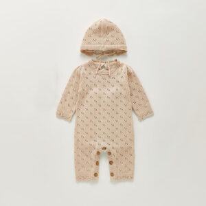 Solid Knit Baby Romper and Hat Set for custom baby knitwear OEM ODM supplier