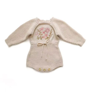 Floral Embroidered Baby Romper Jumpsuit for custom baby knitwear OEM ODM supplier