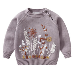 Hand Knit Floral Embroidery Baby Sweater for custom baby knitwear OEM ODM supplier