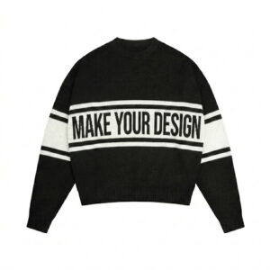 Custom Men's Jacquard Logo Striped Cotton Knitted Sweater
