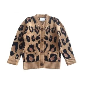 Leopard Jacquard Mommy and Me Cardigan Set for custom baby knitwear OEM ODM supplier