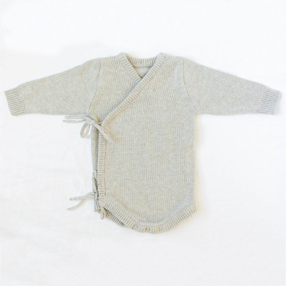 Custom Kimono Chunky Knit Baby Bodysuit Romper – Image 1 Kimono Chunky Knit Baby Bodysuit Romper for custom baby knitwear OEM ODM supplier