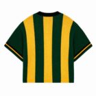Short Sleeve Cotton Green and Yellow Striped Knitted Jersey Sweater