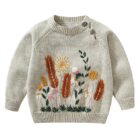 Hand Knit Floral Embroidery Baby Sweater for custom baby knitwear OEM ODM supplier