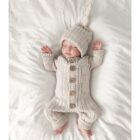 Chunky Knit Baby Romper and Hat Set for custom baby knitwear OEM ODM supplier
