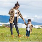 Leopard Jacquard Mommy and Me Cardigan Set for custom baby knitwear OEM ODM supplier