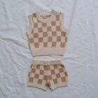 Checkered Plaid Baby Knit Vest Set for custom baby knitwear OEM ODM supplier