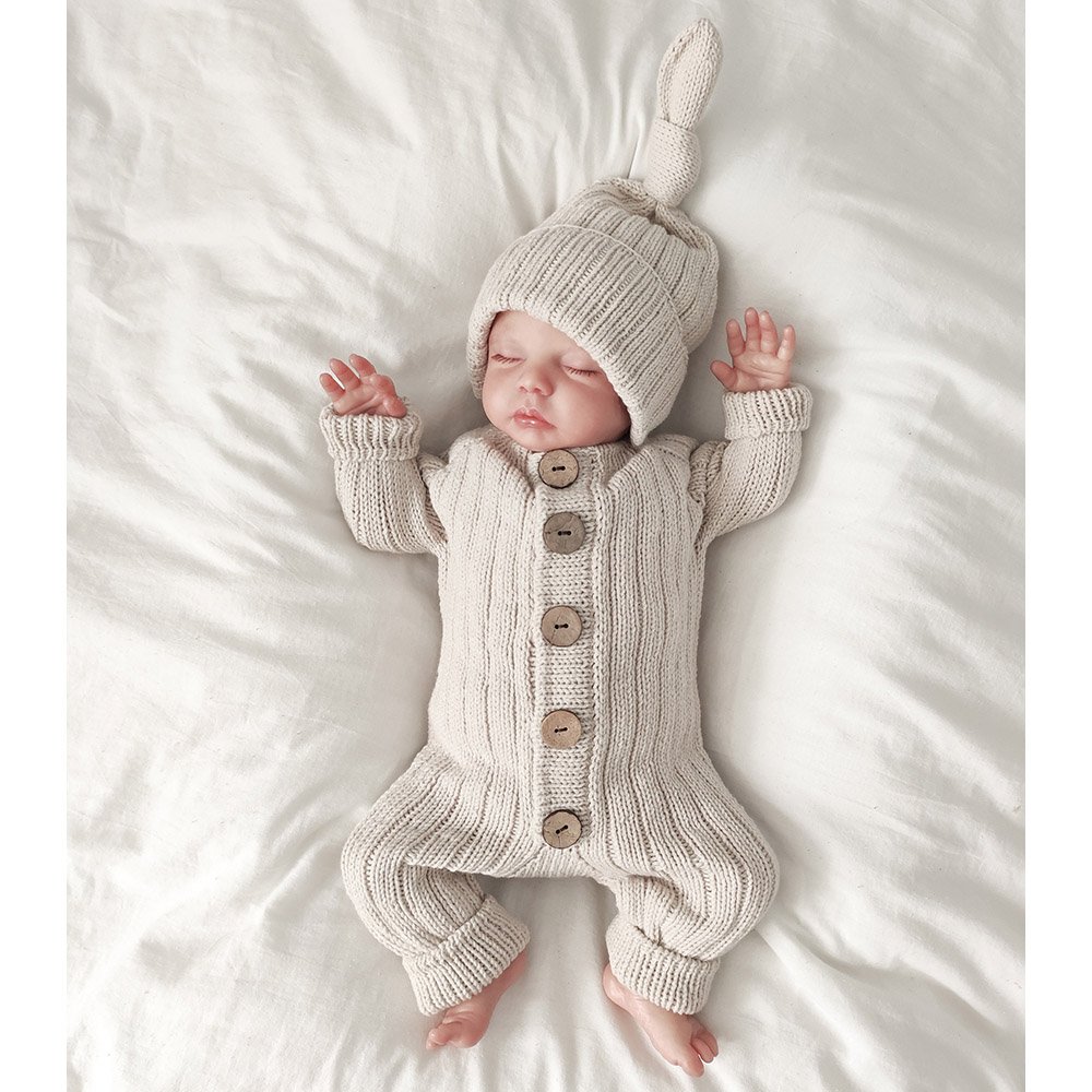 Chunky Knit Baby Romper and Hat Set for custom baby knitwear OEM ODM supplier