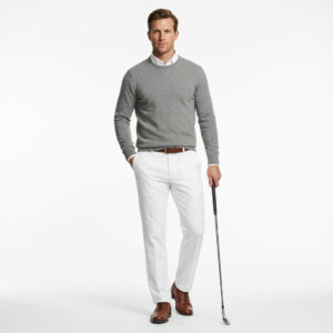 Custom Men Merino Wool Knitted Sweater Gray Golf Knitwear