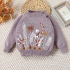 Hand Knit Floral Embroidery Baby Sweater for custom baby knitwear OEM ODM supplier