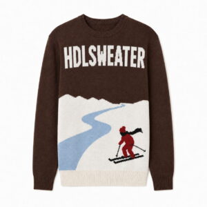 Custom Men's Cotton Jacquard Skiing Crew Neck Knitted Sweater