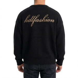 Custom Men Embroidery Letter Knitted Sweater Cotton Black Knitwear
