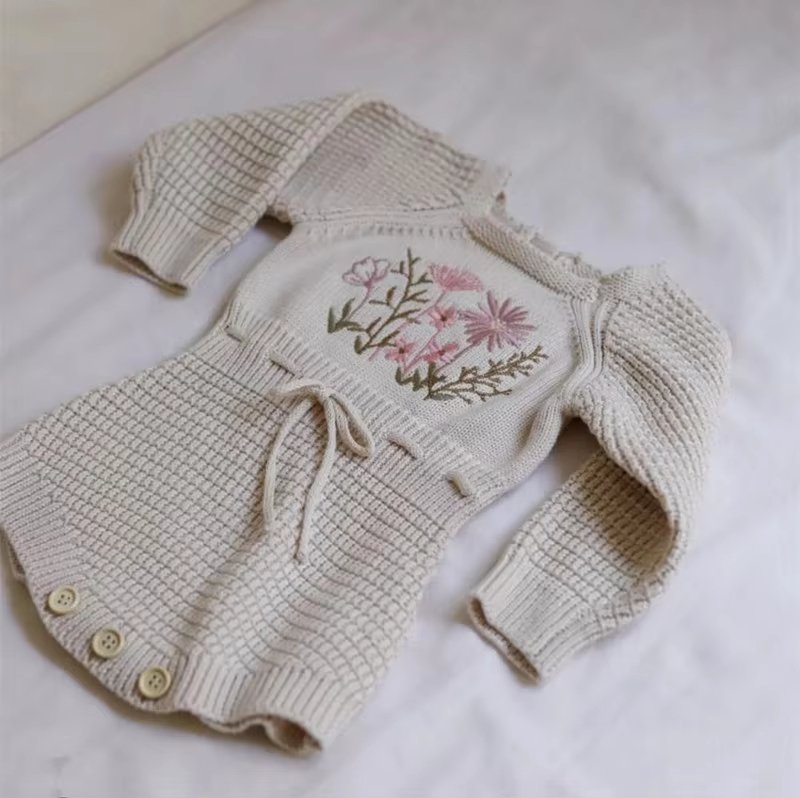 Floral Embroidered Baby Romper Jumpsuit for custom baby knitwear OEM ODM supplier