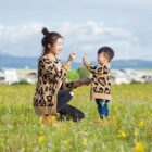 Leopard Jacquard Mommy and Me Cardigan Set for custom baby knitwear OEM ODM supplier