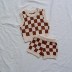 Checkered Plaid Baby Knit Vest Set for custom baby knitwear OEM ODM supplier