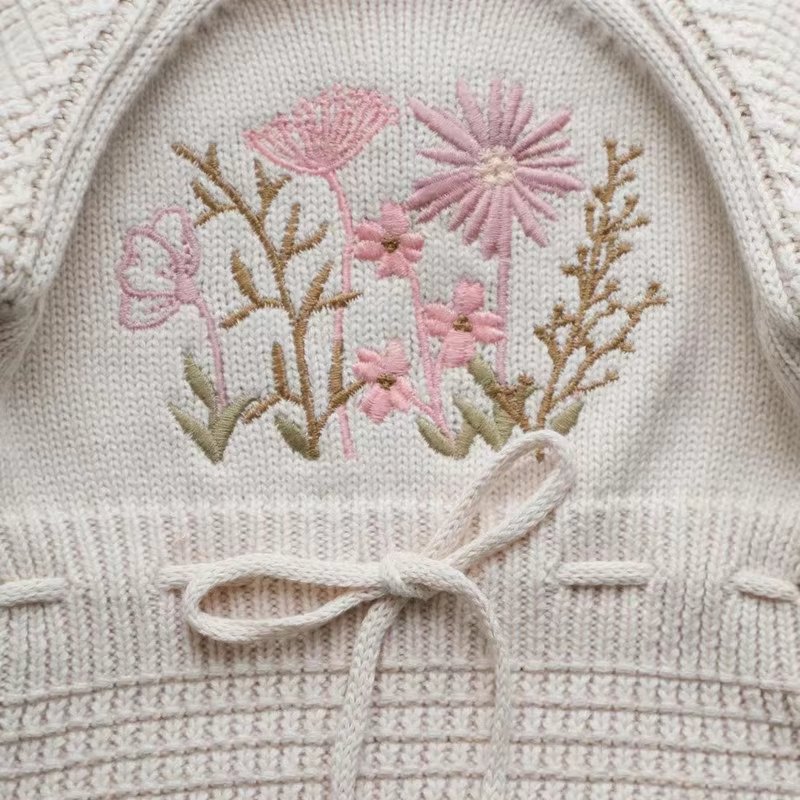 Floral Embroidered Baby Romper Jumpsuit for custom baby knitwear OEM ODM supplier