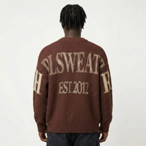 Custom Men Textured Knit Printed Sweater 100% Cotton Relaxed Fit Sweatshirt