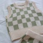 Checkered Plaid Baby Knit Vest Set for custom baby knitwear OEM ODM supplier