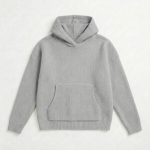 Custom Men Ribbed Hooded Sweater Cotton Knitwear with Front Pocket