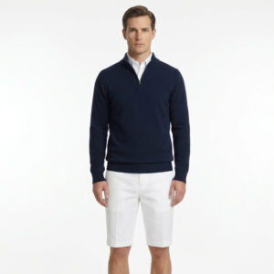 Custom Men Merino Wool Quarter Zip Knitted Sweater Gray Golf Knitwear