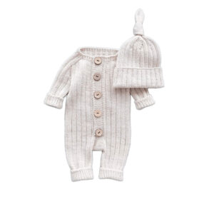 Chunky Knit Baby Romper and Hat Set for custom baby knitwear OEM ODM supplier