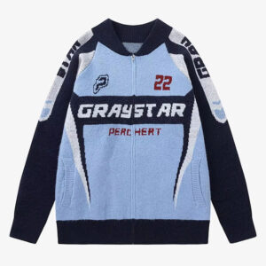 Custom Men Cotton Jacquard Racing Cardigan Color Block Full Zip Sweater